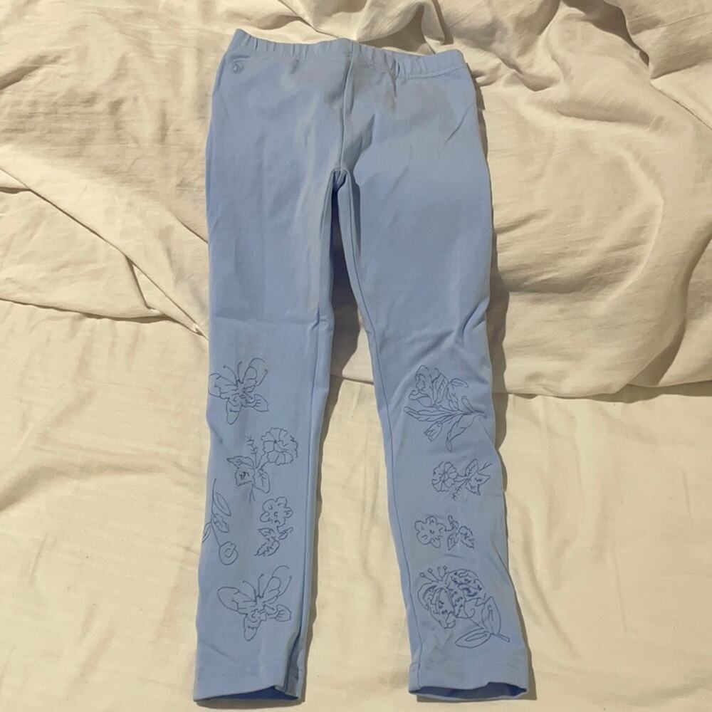 Ralph Lauren 5 light blue cotton spandex floral ankle embroidered legging euc
